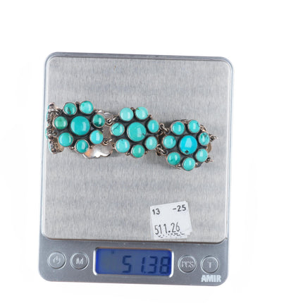 7.5" Federico Jimenez sterling silver turquoise flower cluster link bracelet
