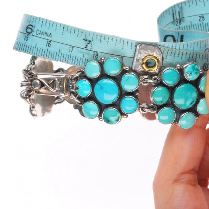 7.5" Federico Jimenez sterling silver turquoise flower cluster link bracelet