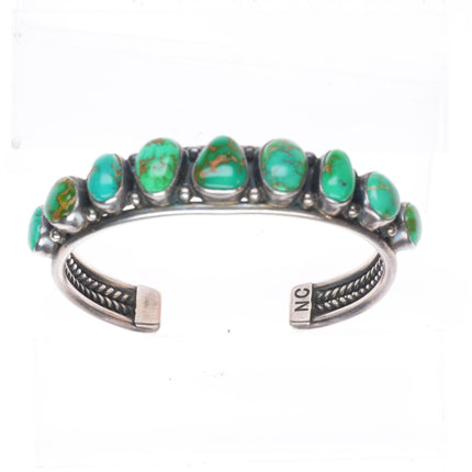 6.1" Carico Lake turquoise Nancy Custer Navajo sterling silver row cuff bracelet