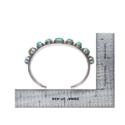6.1" Carico Lake turquoise Nancy Custer Navajo sterling silver row cuff bracelet