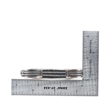 6.1" Carico Lake turquoise Nancy Custer Navajo sterling silver row cuff bracelet