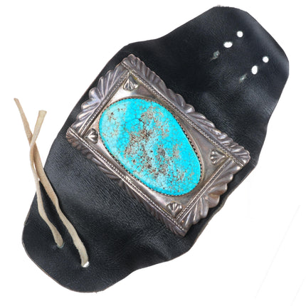 7.5" Vintage Zuni sterling silver spiderweb turquoise ketoh Bowguard bracelet