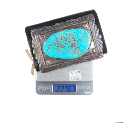 7.5" Vintage Zuni sterling silver spiderweb turquoise ketoh Bowguard bracelet