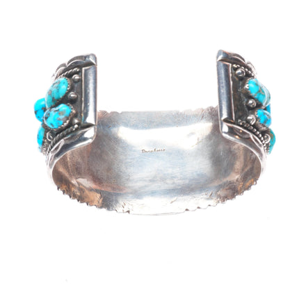 7.4" Roanhorse Navajo sterling silver turquoise cluster watch cuff bracelet