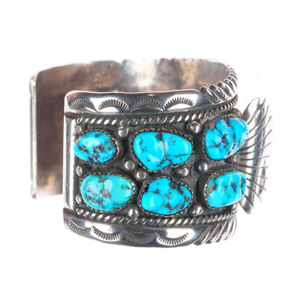 7.4" Roanhorse Navajo sterling silver turquoise cluster watch cuff bracelet