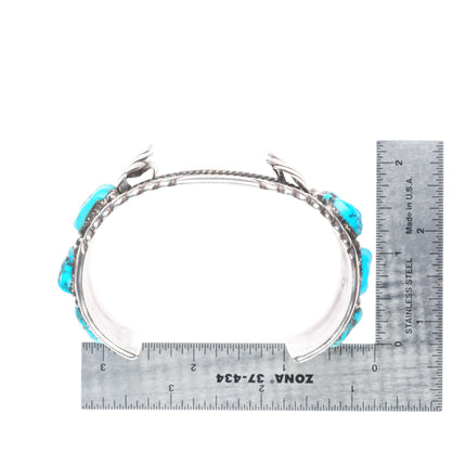 7.4" Roanhorse Navajo sterling silver turquoise cluster watch cuff bracelet