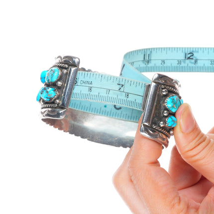 7.4" Roanhorse Navajo sterling silver turquoise cluster watch cuff bracelet