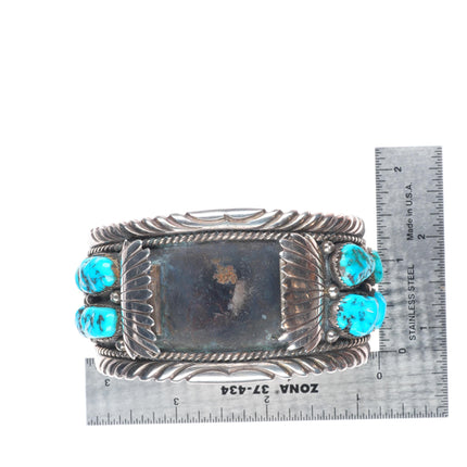 7.4" Roanhorse Navajo sterling silver turquoise cluster watch cuff bracelet