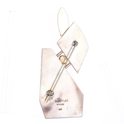 Buddy Lee Mossman Choctaw 14k gold, sterling silver lapis, fossilized coral pin