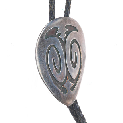 c1970 Navajo Vintage sterling silver large bolo tie in overlay style