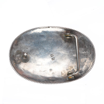 Vintage Benjamin Becenti Navajo sterling silver thunderbird inlay belt buckle