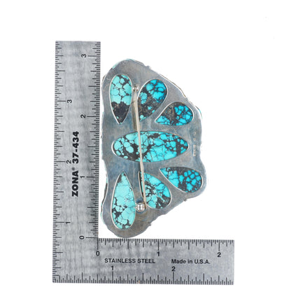 Big Southwestern spiderweb carved turquoise moth fetish inlaid coral/opal Zuni?