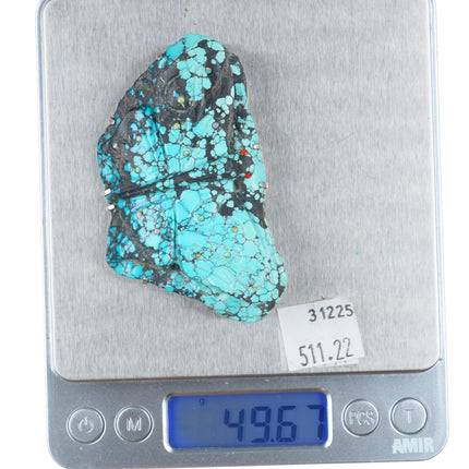 Big Southwestern spiderweb carved turquoise moth fetish inlaid coral/opal Zuni?