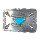 Vintage Navajo sterling silver hand stamped repousse belt buckle with turquoise