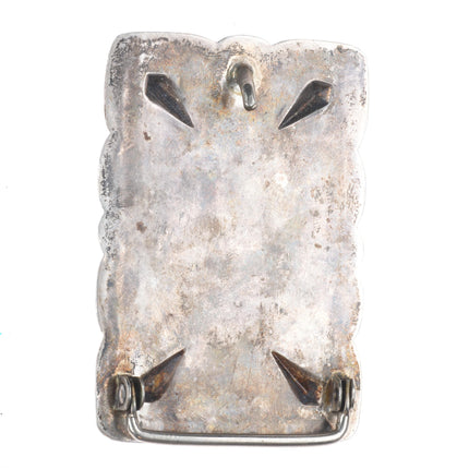Vintage Navajo sterling silver hand stamped repousse belt buckle with turquoise