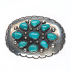 Big Vintage Navajo sterling silver high grade turquoise cluster belt buckle