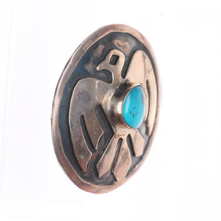 Vintage Navajo Bisbee turquoise Thunderbird overlay pendant/pin sterling silver