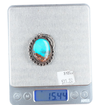 Vintage Navajo Bisbee turquoise quartz matrix picture sterling silver pin/brooch