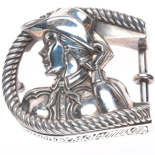 Retro Barry Kieselstein Cord sterling silver cowgirl belt buckle Rope horseshoe