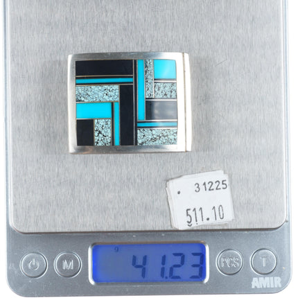 Ray Tracey Knifewing Navajo sterling silver, turquoise, onyx inlay belt buckle