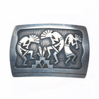 Trinidad Lucas Hopi Overlay Kokopelli fire dancers sterling silver belt buckle
