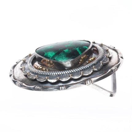 Vintage 14k gold on sterling silver Malachite southwestern belt buckle