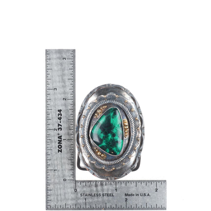 Vintage 14k gold on sterling silver Malachite southwestern belt buckle