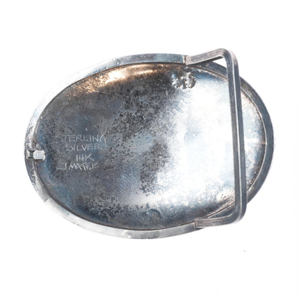 Vintage 14k gold on sterling silver Malachite southwestern belt buckle