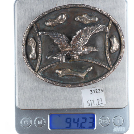 Big Vintage Navajo sterling silver 3-D eagle belt buckle