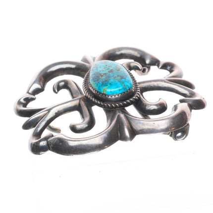 VJD Navajo cast sterling silver turquoise vintage belt buckle