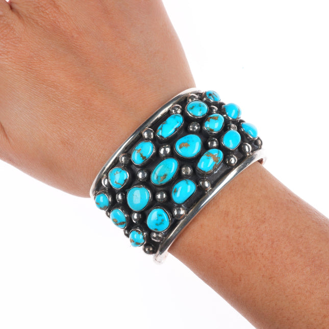 6.1" Vintage Southwestern Modernist turquoise sterling silver cuff bracelet