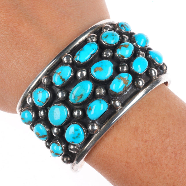 6.1" Vintage Southwestern Modernist turquoise sterling silver cuff bracelet