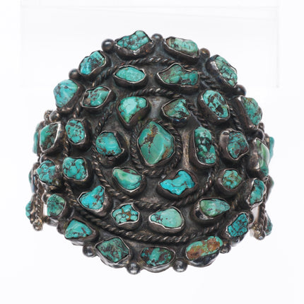 6.1" Vintage Zuni sterling silver turquoise nugget cluster cuff bracelet
