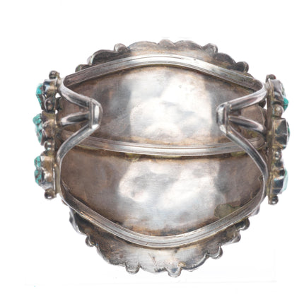 6.1" Vintage Zuni sterling silver turquoise nugget cluster cuff bracelet