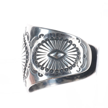 7.25" Kenny Bracken deep stamped southwestern sterling silver wide cuff bracelet