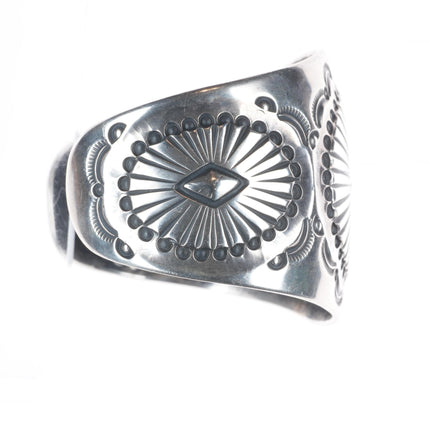 7.25" Kenny Bracken deep stamped southwestern sterling silver wide cuff bracelet