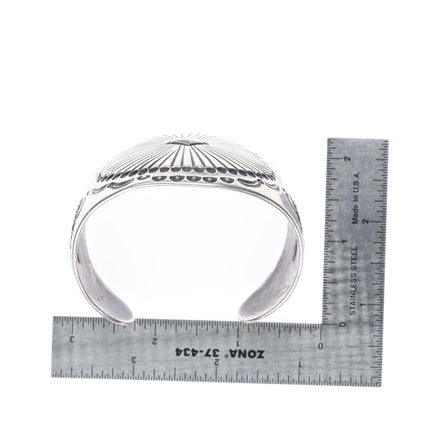 7.25" Kenny Bracken deep stamped southwestern sterling silver wide cuff bracelet