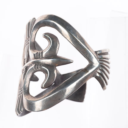 7" 40's-50's Big Vintage Navajo or Zuni sterling silver cast cuff bracelet