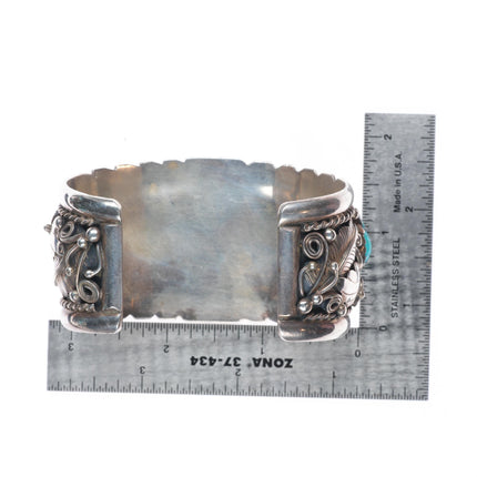 7.1" Victor Chee Navajo sterling silver turquoise/coral 80's cuff bracelet