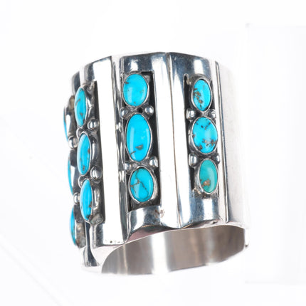 6.5" vintage southwestern modernist sterling silver turquoise row cuff bracelet
