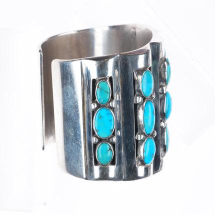 6.5" vintage southwestern modernist sterling silver turquoise row cuff bracelet