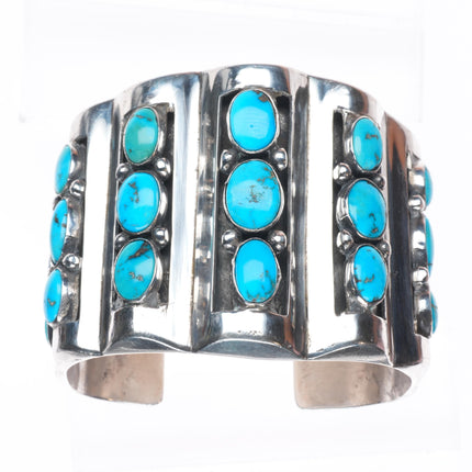 6.5" vintage southwestern modernist sterling silver turquoise row cuff bracelet