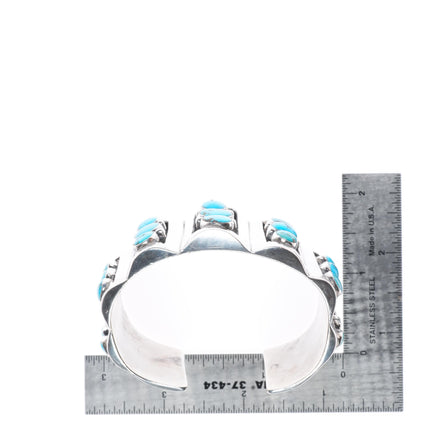 6.5" vintage southwestern modernist sterling silver turquoise row cuff bracelet