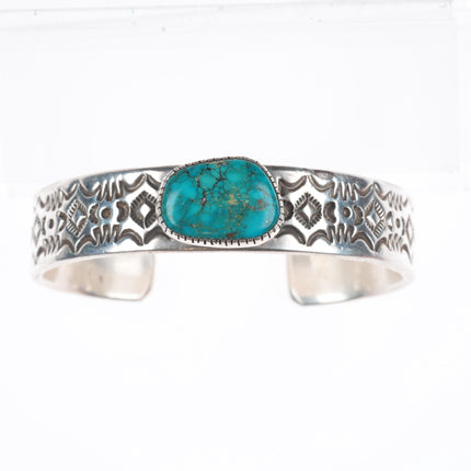 6.25" EN Navajo spiderweb turquoise deep stamped sterling silver cuff bracelet