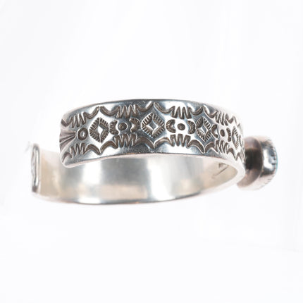 6.25" EN Navajo spiderweb turquoise deep stamped sterling silver cuff bracelet