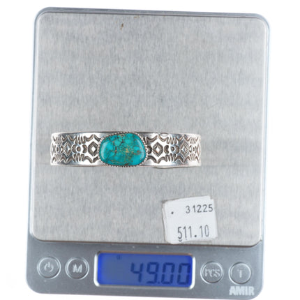6.25" EN Navajo spiderweb turquoise deep stamped sterling silver cuff bracelet
