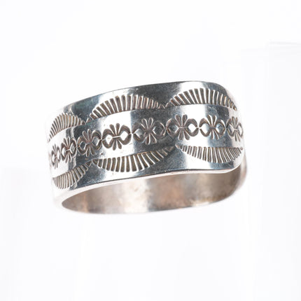 7.1" Ira Custer Navajo sterling silver deep stamped band cuff bracelet