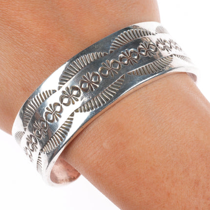 7.1" Ira Custer Navajo sterling silver deep stamped band cuff bracelet