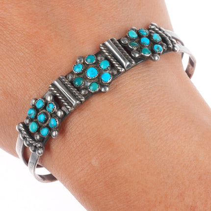 6.6" 30's-40's Zuni sterling silver 3 cluster snake eye turquoise cuff bracelet