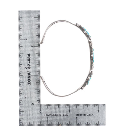 6.6" 30's-40's Zuni sterling silver 3 cluster snake eye turquoise cuff bracelet